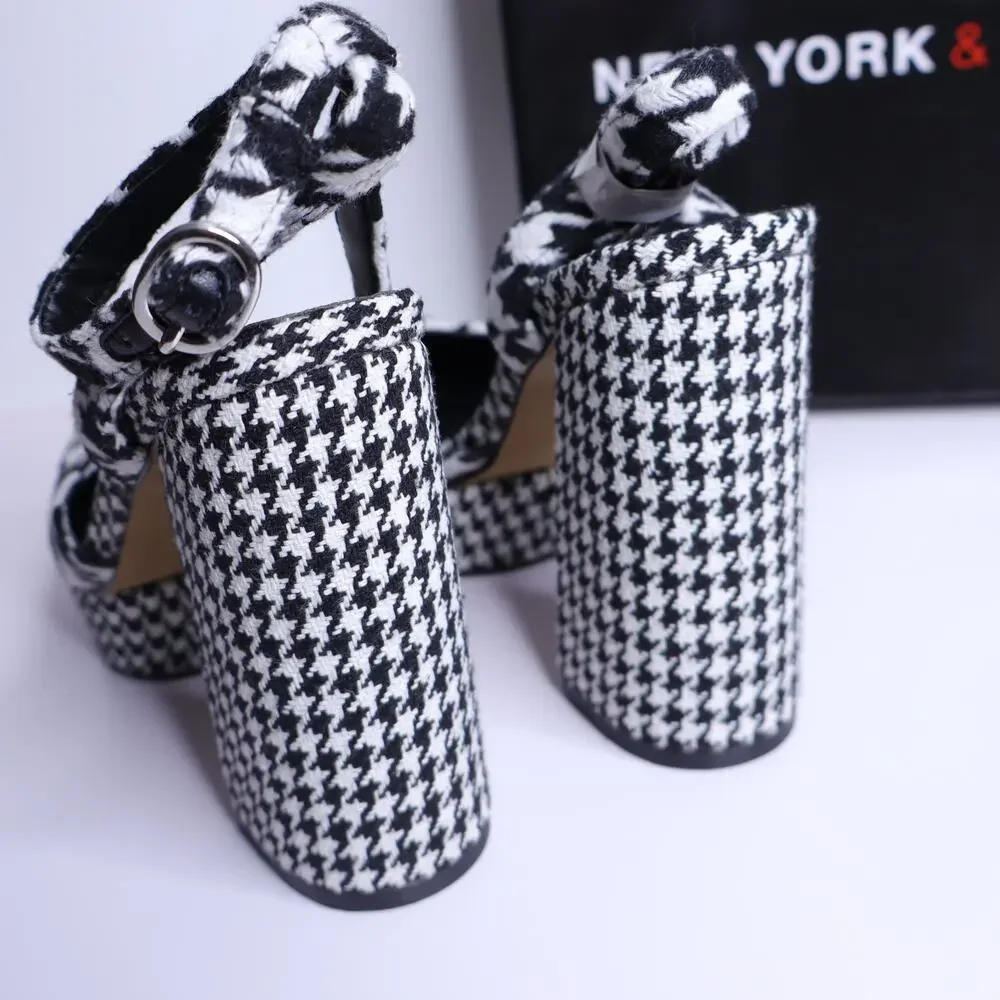 NEW YORK & COMPANY Laylani Houndstooth Heeled Platform Sandals NIB Women's 7.5